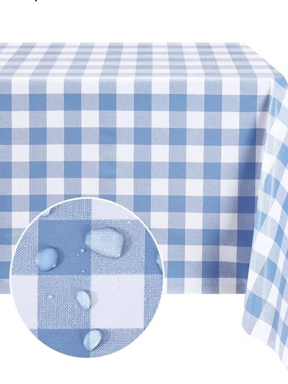 Light Blue Gingham Rectangle Waterproof Tablecloth Size 54 X 78